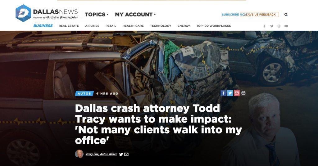 The Dallas Morning News Features Car Accident Lawyer Todd Tracy On The Cover Of Its Business Page