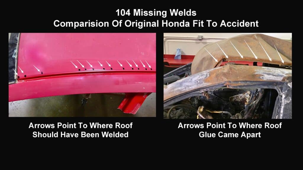 Graphic Shows How John Eagle Collsion Center’s Defective Car Repair Using Glue Instead of 104 Spot Welds Failed