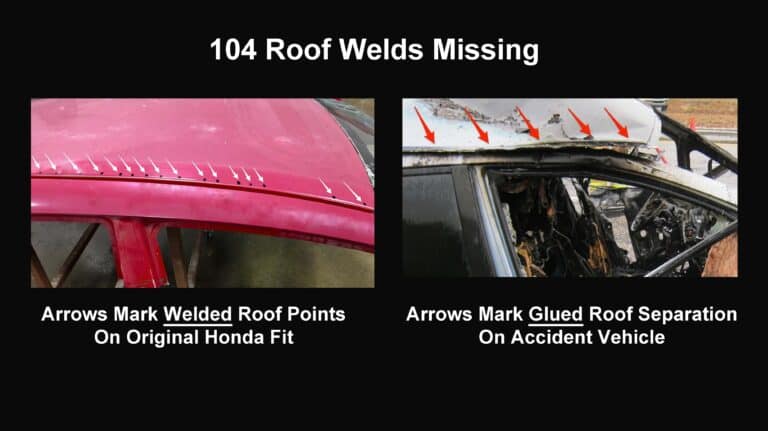 Graphic Shows How John Eagle Collsion Center’s Defective Car Repair Using Glue Instead of 104 Spot Welds Failed Passenger Side