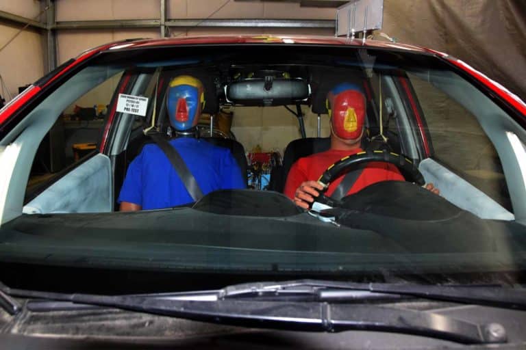 Crash Test Dummies Used By The Tracy Law Firm and ABAT To Test The Crashworthiness of a Non OEM Glued Roof Repair on a Honda Fit