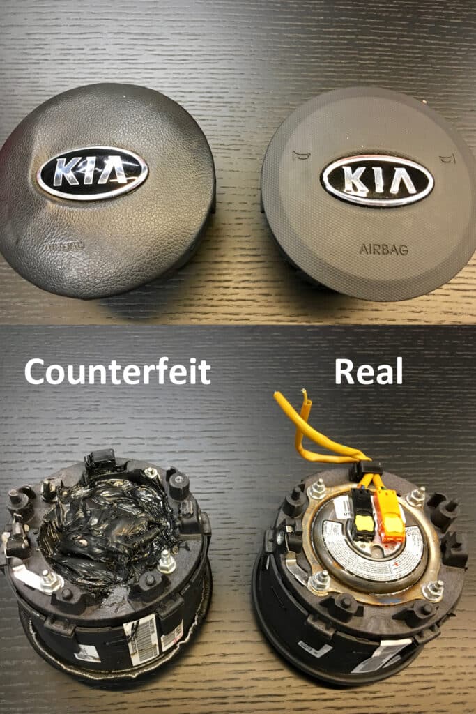 Counterfiet KI Airbag Cylinger Compared To Real KIA Airbag Cylinder Defective Repair Lawsuit by Todd Tracy