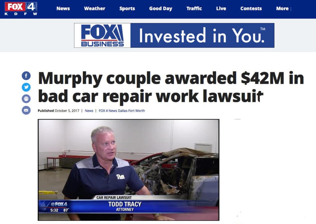 Fox4 News Vehicle Safety Lawyer Todd Tracy’s Clients Awarded $42 Million In Defective Car Repair Case