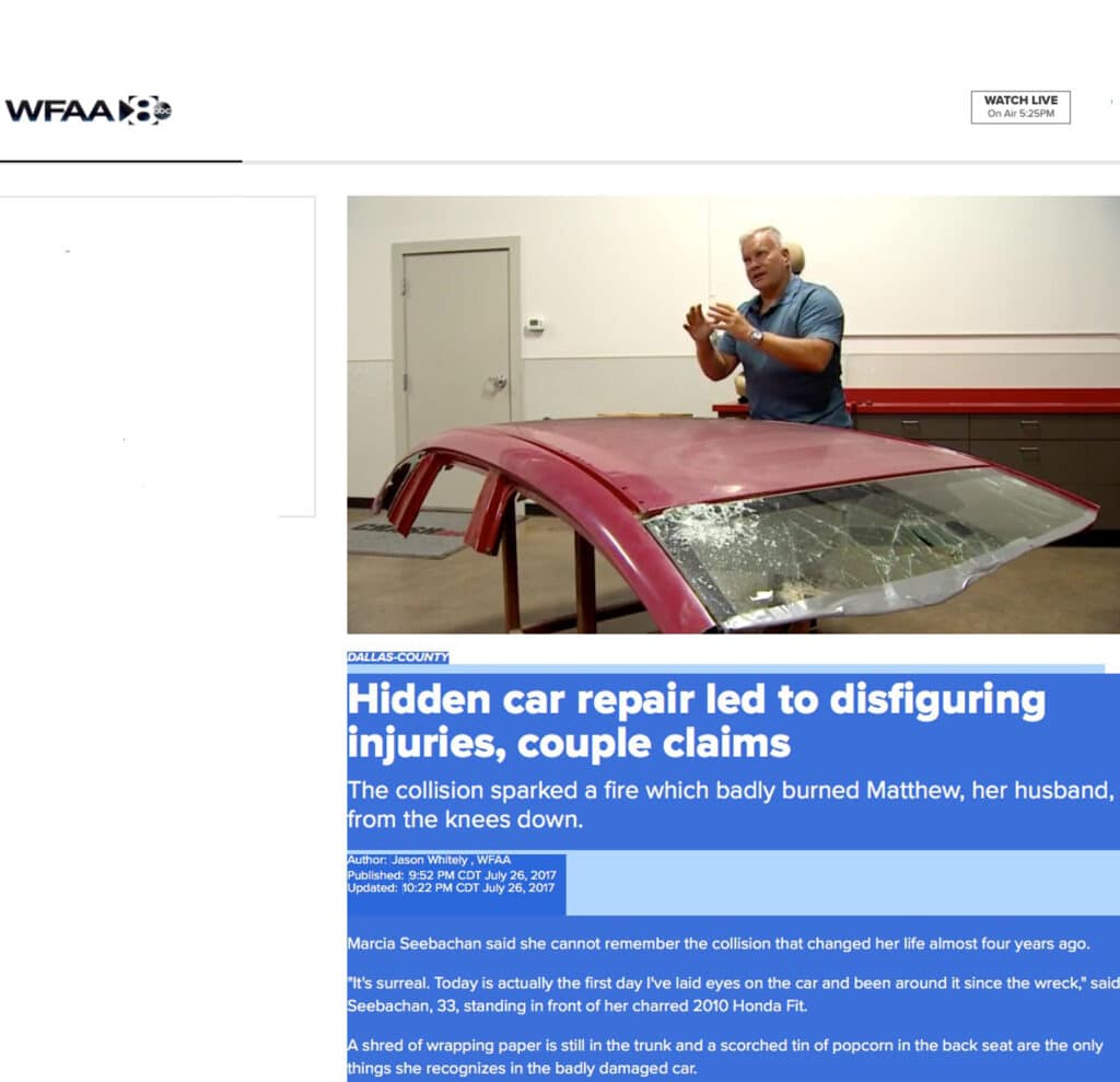 WFAA Channel 8 News Personal Injury Attorney Todd Tracy Clients Awarded $42 Million Damages for Defective Car Repair