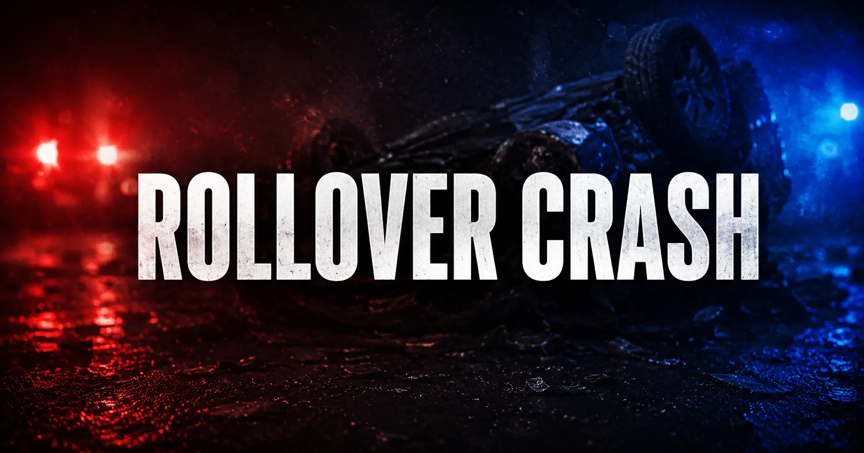 Rollover crash with a crushed roof — overturned vehicle showing collapsed survival space.